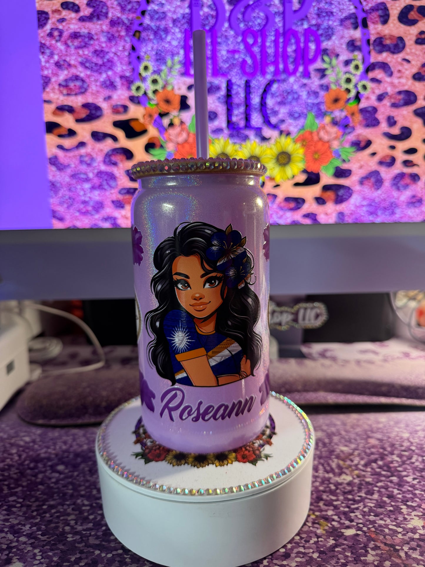 Custom Glass Cup With Rhinestone Lid