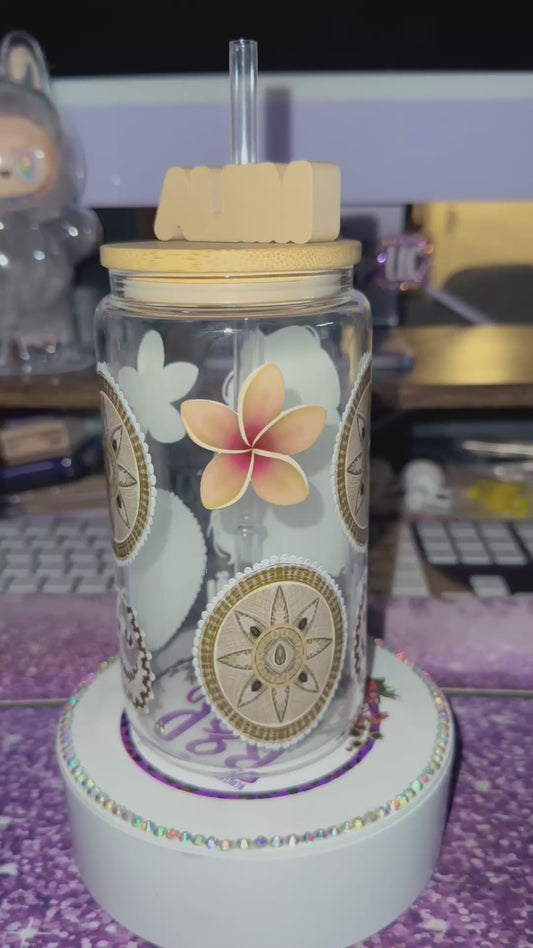 Obon Glass Cup With Custom Name StrawTopper